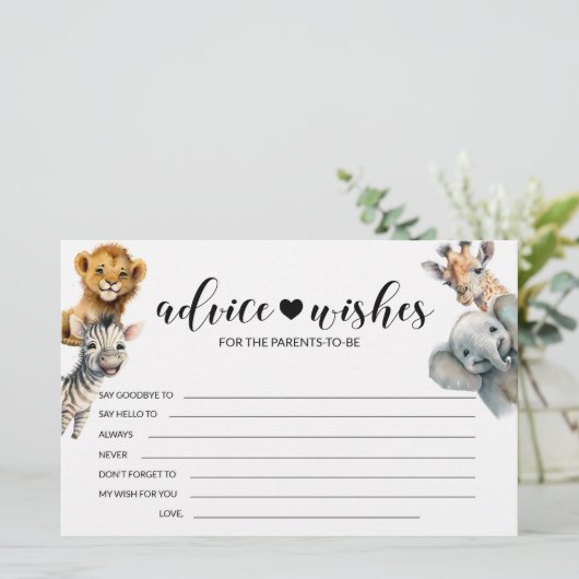 サファリ動物ワイルドワン赤ちゃんシャワーアドバイスの願い 便箋 (スタンド正面)