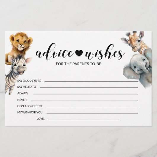 サファリ動物ワイルドワン赤ちゃんシャワーアドバイスの願い 便箋 (正面)