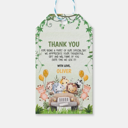 サファリ動物動物園誕生日4thありがとうギフトTa ギフトタグ (正面)