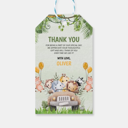 サファリ動物動物園誕生日4thありがとうギフトTa ギフトタグ (裏面)