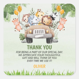 サファリ動物動物園誕生日4th Thank You スクエアシール