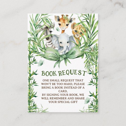 サファリ動物可愛いバウ赤ちゃんシャワーベビー エンクロージャーカード (正面)