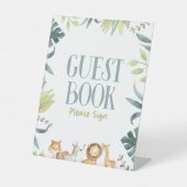 サファリ動物園の動物のゲストブックテーブルのパーティー記号 台座サイン (正面)