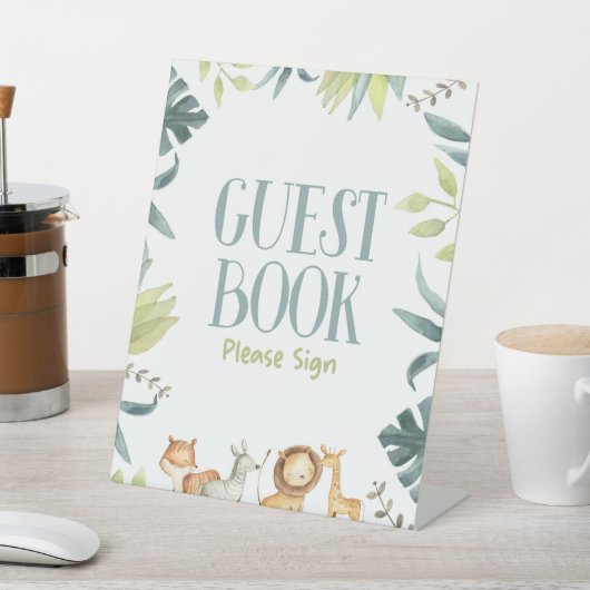 サファリ動物園の動物のゲストブックテーブルのパーティー記号 台座サイン (インサイチュ)