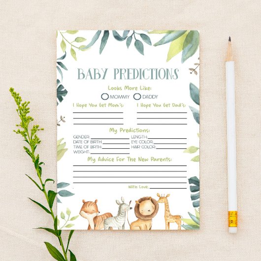 サファリ動物園の動物の赤ちゃんシャワー予測アクティビティ 便箋