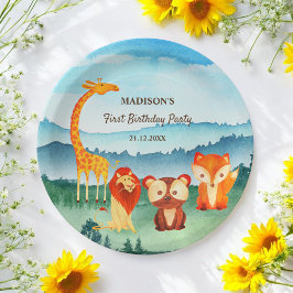 サファリ動物園の動物の青い緑の水色 ペーパープレート