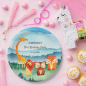 サファリ動物園の動物の青い緑の水色 ペーパープレート (パーティー)