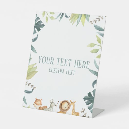 サファリ動物園の動物カスタム文字テーブルのパーティー記号 台座サイン (正面)