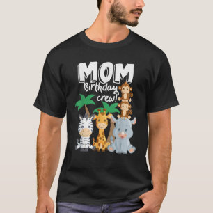 サファリ動物園の動物ママ誕生日クルーサファリテーマ Tシャツ