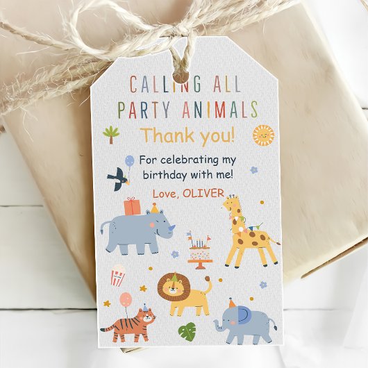 サファリ動物園の誕生日パーティーのための楽しいデザイン ギフトタグ