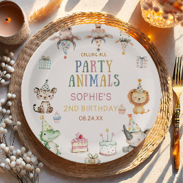 サファリ動物園の誕生日パーティーのための楽しいデザイン ペーパープレート