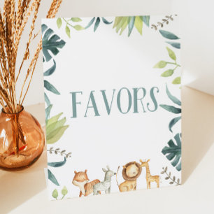 サファリ動物園の野生のジャングル動物パーティーがテーブルを引き立てる 台座サイン