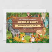 サファリ動物園の野生の生き物 誕生日 招待状 (正面)