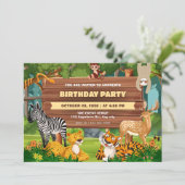 サファリ動物園の野生の生き物 誕生日 招待状 (スタンド正面)