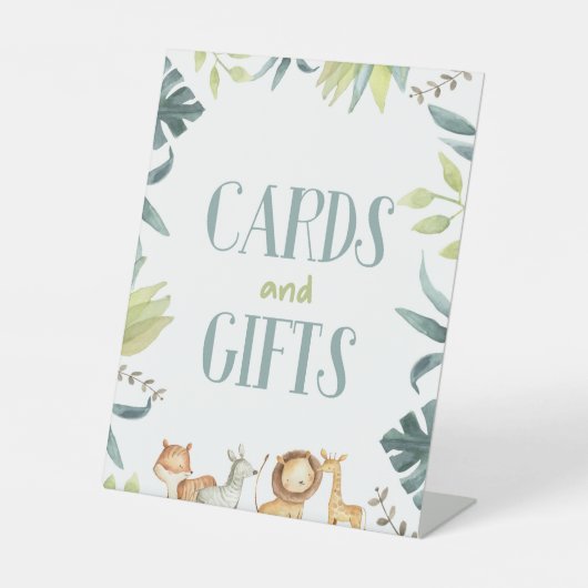 サファリ動物園の野生動物のカードとギフトパーティーのサイン 台座サイン (正面)