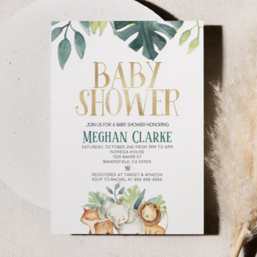 サファリ動物園ジャングル動物をテーマにしたベビーシャワー 招待状