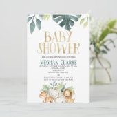 サファリ動物園ジャングル動物をテーマにした赤ちゃんシャワー 招待状 (スタンド正面)