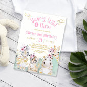 サファリ動物園 ピンク ゴールド フラワー ガール 3歳 誕生日 招待状
