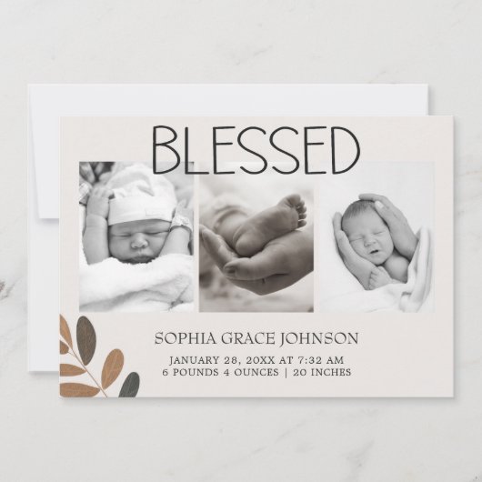 サファリ動物園 新生児ベビーおめでとう 招待状 (正面)