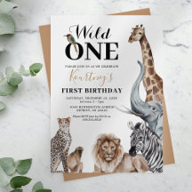 サファリ動物園 1歳の誕生日パーティーの招待状