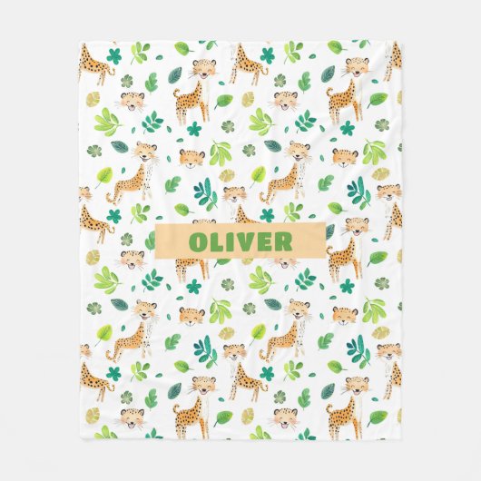 サファリ動物子供部屋ルームかわいい野生動物の子供 フリースブランケット (正面)