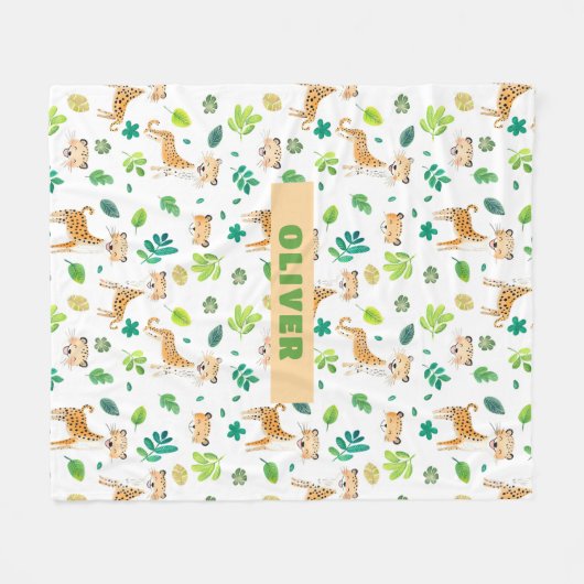 サファリ動物子供部屋ルームかわいい野生動物の子供 フリースブランケット (正面(横))