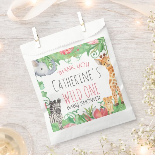 サファリ動物局所フローラ赤ちゃんシャワーありがとう フェイバーバッグ (クリップ留めされた状態)