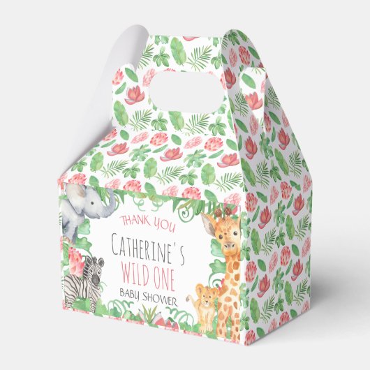 サファリ動物局所フローラ赤ちゃんシャワーありがとう フェイバーボックス (正面サイド)