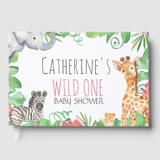 サファリ動物時事的フローラベビーシャワーウェルカム ゲストブック (正面)
