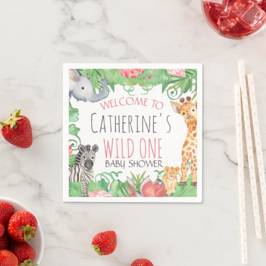 サファリ動物時事的フローラベビーシャワーウェルカム スタンダードカクテルナプキン (インサイチュ)