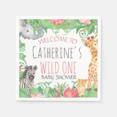 サファリ動物時事的フローラベビーシャワーウェルカム スタンダードカクテルナプキン (正面)