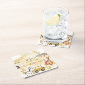 サファリ動物水彩誕生日パーティーサークル スクエアペーパーコースター (インサイチュ)