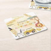 サファリ動物水彩誕生日パーティーサークル スクエアペーパーコースター (アングル)