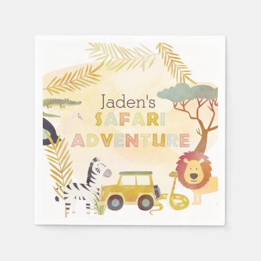 サファリ動物水彩誕生日パーティーサークル スタンダードカクテルナプキン (正面)