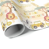 サファリ動物水彩誕生日パーティーサークル ラッピングペーパー (ロールコーナー)