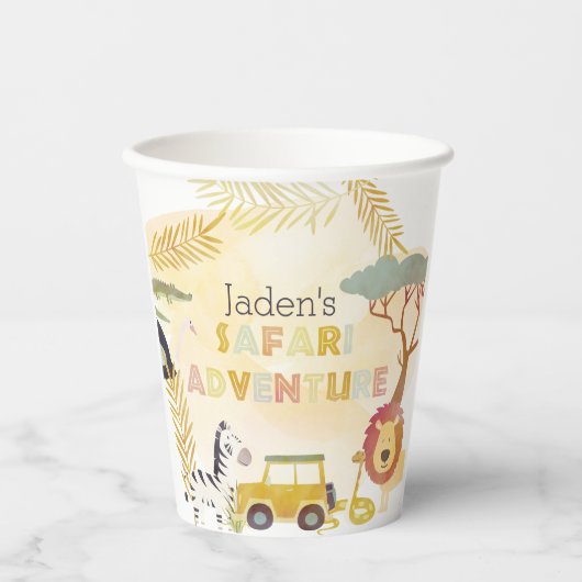 サファリ動物水彩誕生日パーティーサークル 紙コップ (正面)