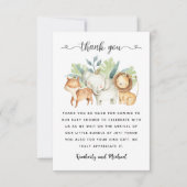 サファリ動物水彩誕生日Iベビーシャワー サンキューカード (正面)