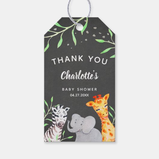 サファリ動物水彩赤ちゃんシャワーメッセージカード ギフトタグ (正面)