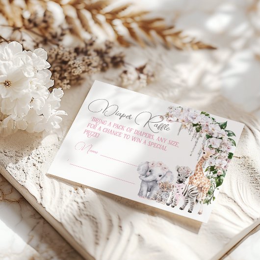 サファリ動物熱帯花おむつベビーシャワー エンクロージャーカード