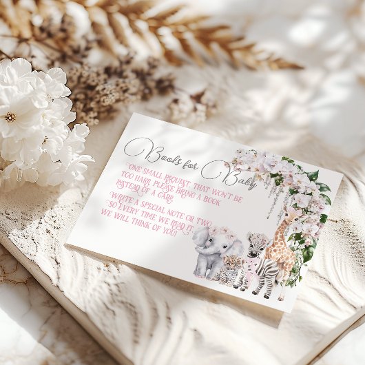 サファリ動物熱帯花ブックベビーシャワー エンクロージャーカード