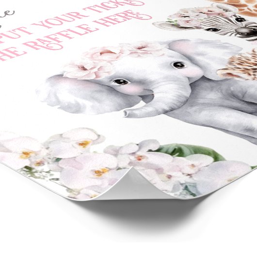 サファリ動物熱帯花ベビーシャワーオムツ ポスター (角)