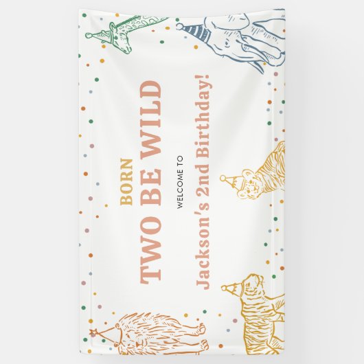 サファリ動物紙吹雪2nd誕生日パーティーバナー 横断幕 (縦)