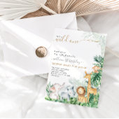 サファリ動物緑のワイルドワンボーイ1歳の誕生日 招待状