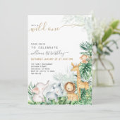 サファリ動物緑のワイルドワンボーイ1歳の誕生日 招待状 (スタンド正面)