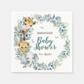 サファリ動物緑の植物性ベビーシャワー スタンダードカクテルナプキン (正面)