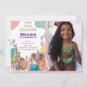 サファリ動物誕生日招待状と写真 招待状 (正面)