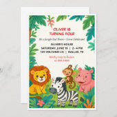 サファリ動物誕生日招待状パーティーフラットカード 案内状 (正面/裏面)