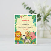 サファリ動物誕生日招待状ボーイポストカード ポストカード (スタンド正面)