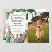 サファリ動物誕生日招待状付き写真 招待状 (正面/裏面)