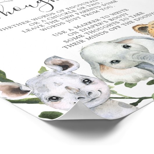 サファリ動物赤ちゃんシャワーおむつ思考サイン ポスター (角)